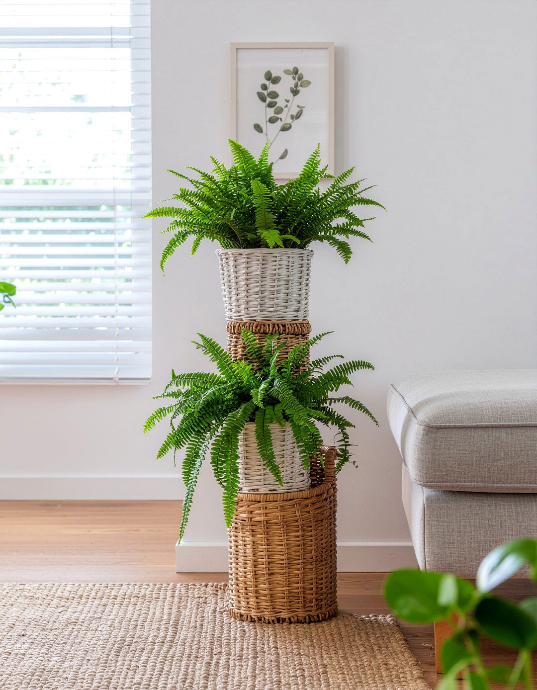 Tall wicker plant stand - 30 wicker living room ideas