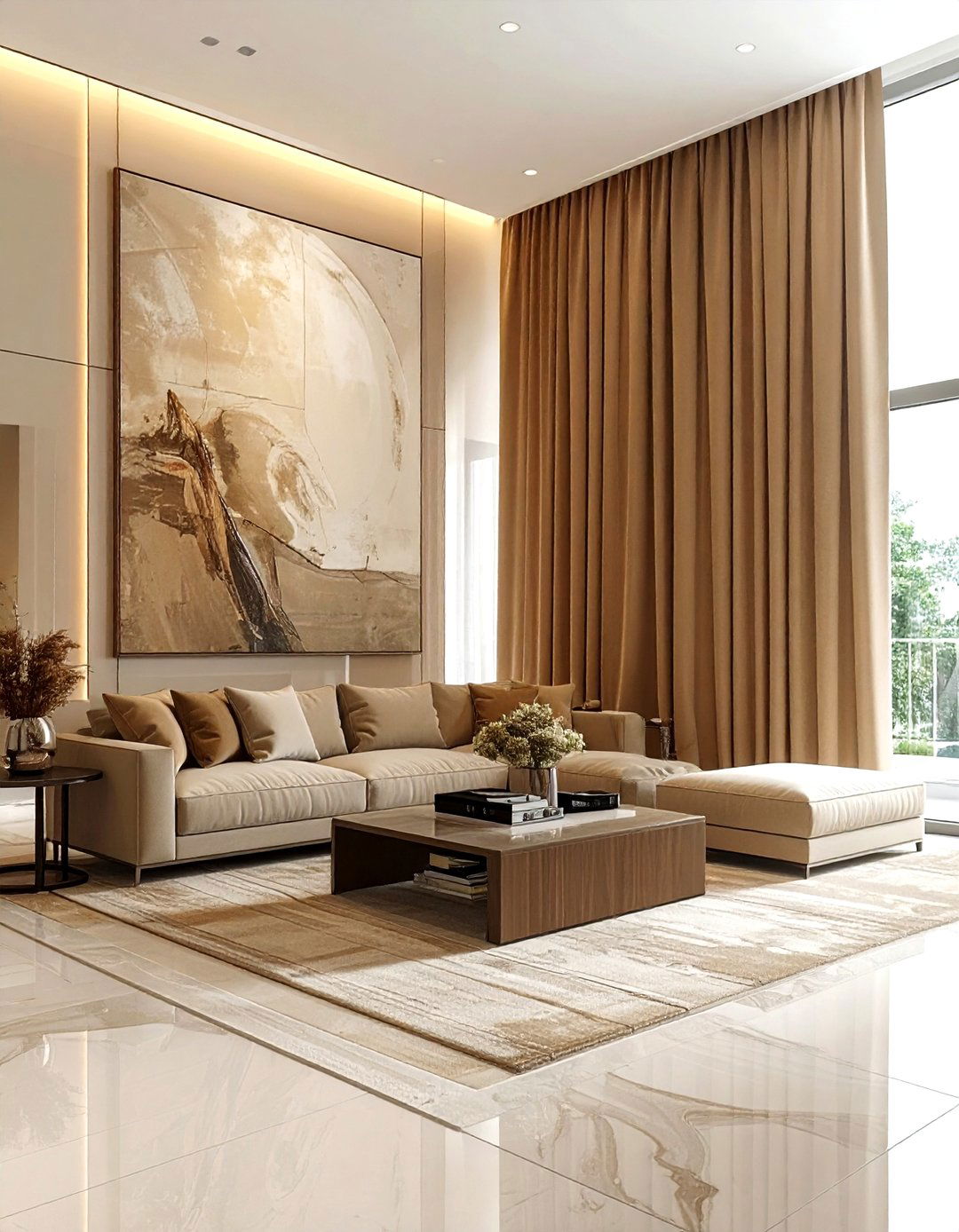 Tan High Ceiling Living Room - 30 warm tan living room ideas