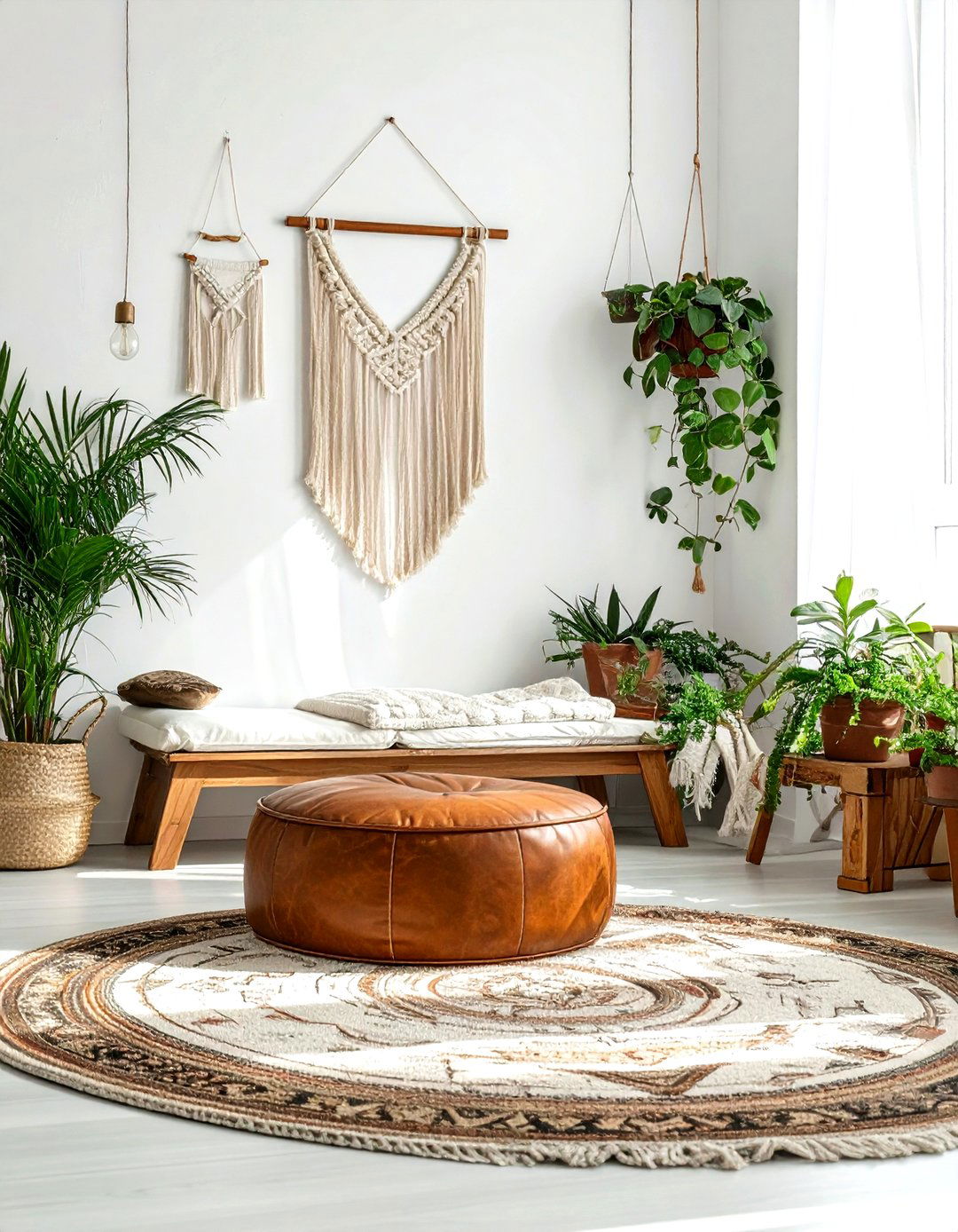 Tan Leather Floor Pouf - 30 living room leather ottoman ideas