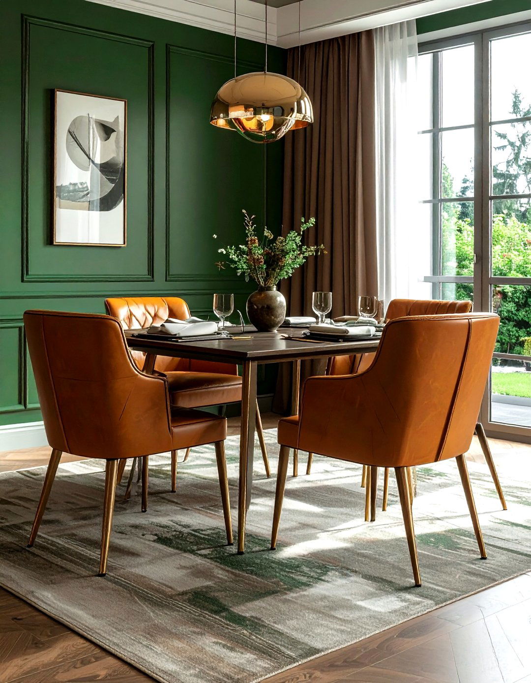 Tan Leather Seating - 30 forest green dining room ideas