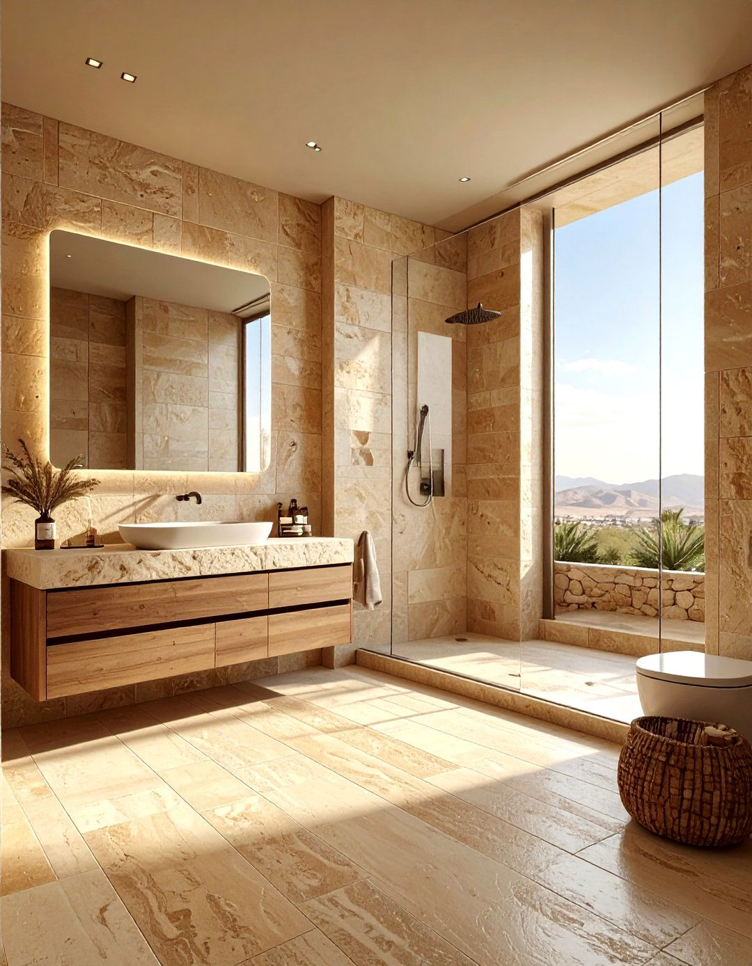 Tan Stone Bathroom - 30 warm brown bathroom ideas