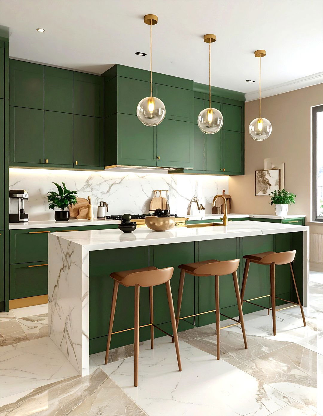 Tan and emerald green kitchen - 30 tan kitchen color schemes