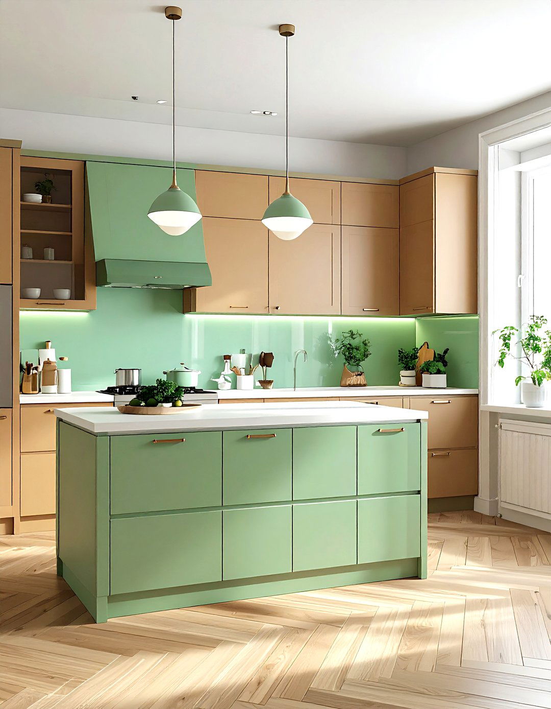 Tan and mint green kitchen - 30 tan kitchen color schemes