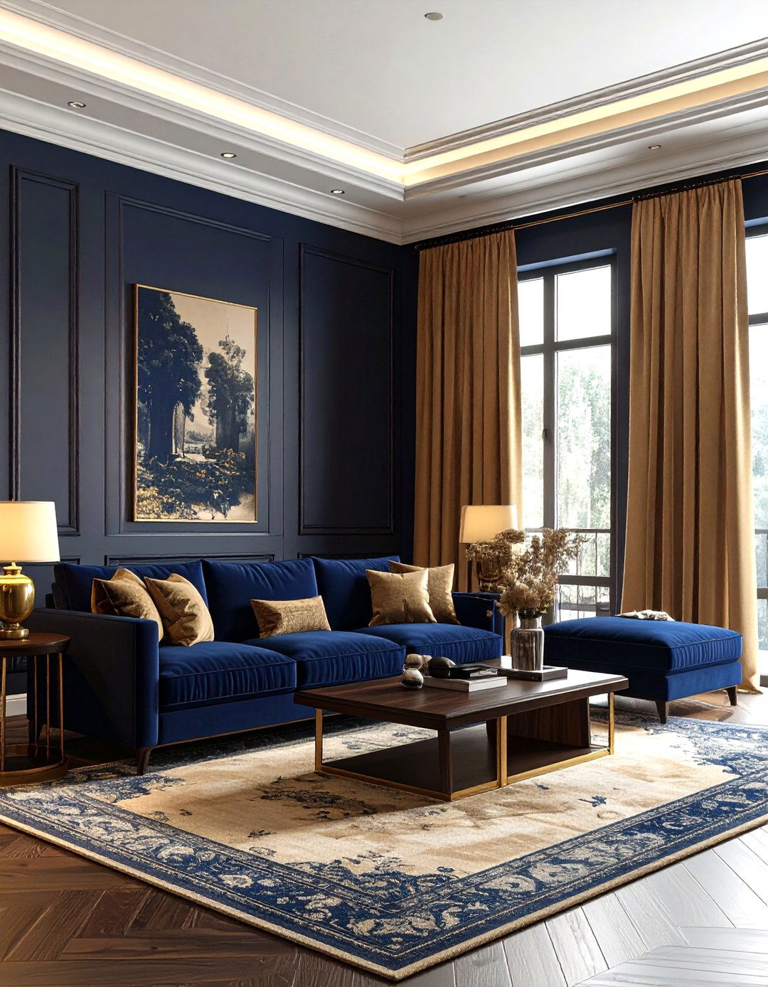 Tan and navy living room - 30 tan living room color schemes