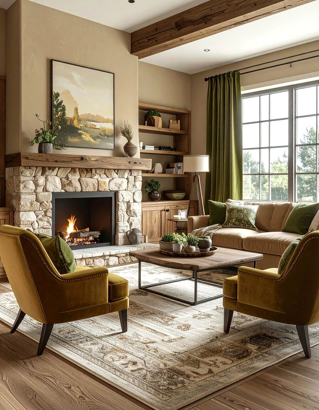 Tan and olive green living room - 30 tan living room color schemes