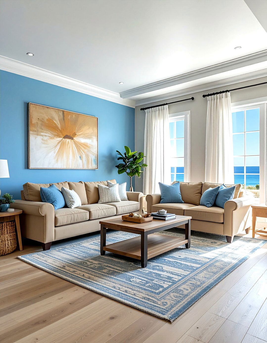 Tan and sky blue living room - 30 tan living room color schemes