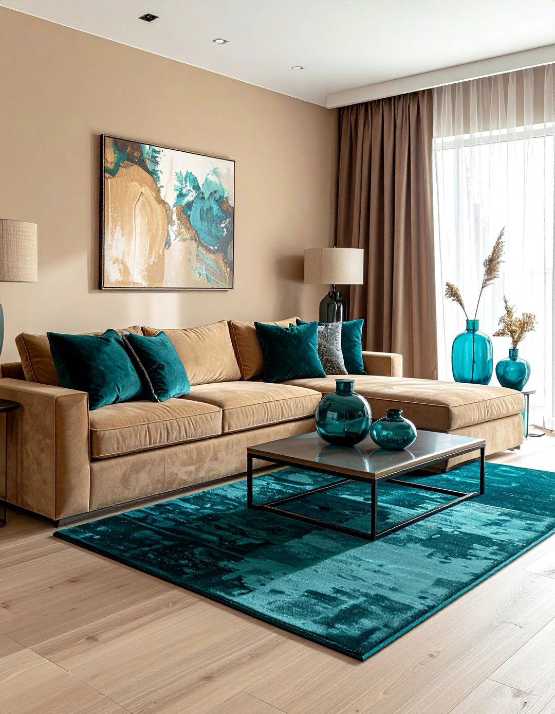 Tan and teal living room - 30 tan living room color schemes