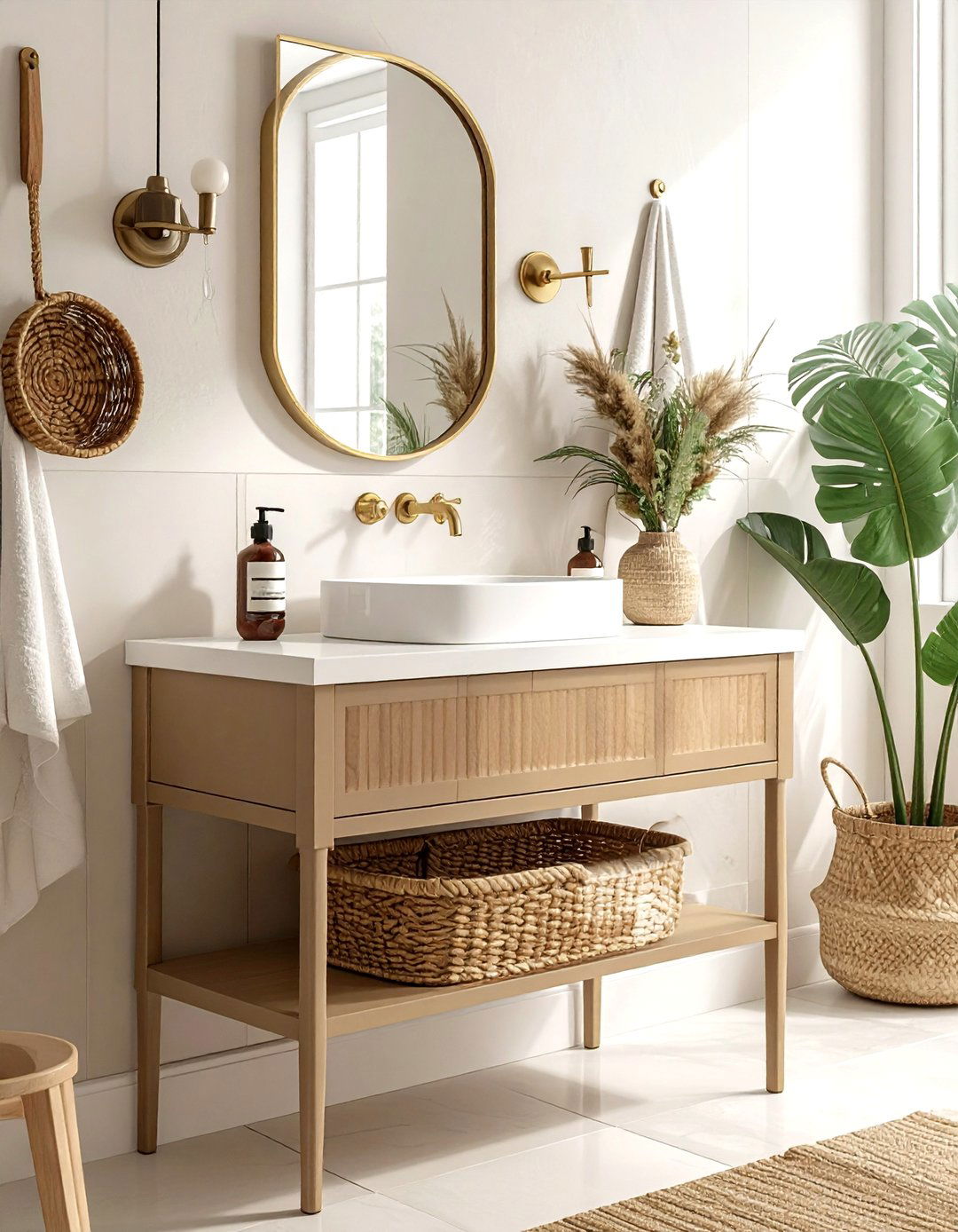 Tan bathroom console - 30 beige bathroom furniture ideas