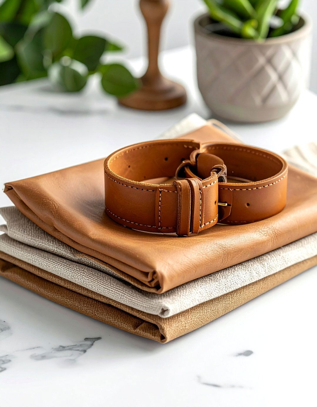 Tan leather napkin rings - 30 beige dining room accessories ideas