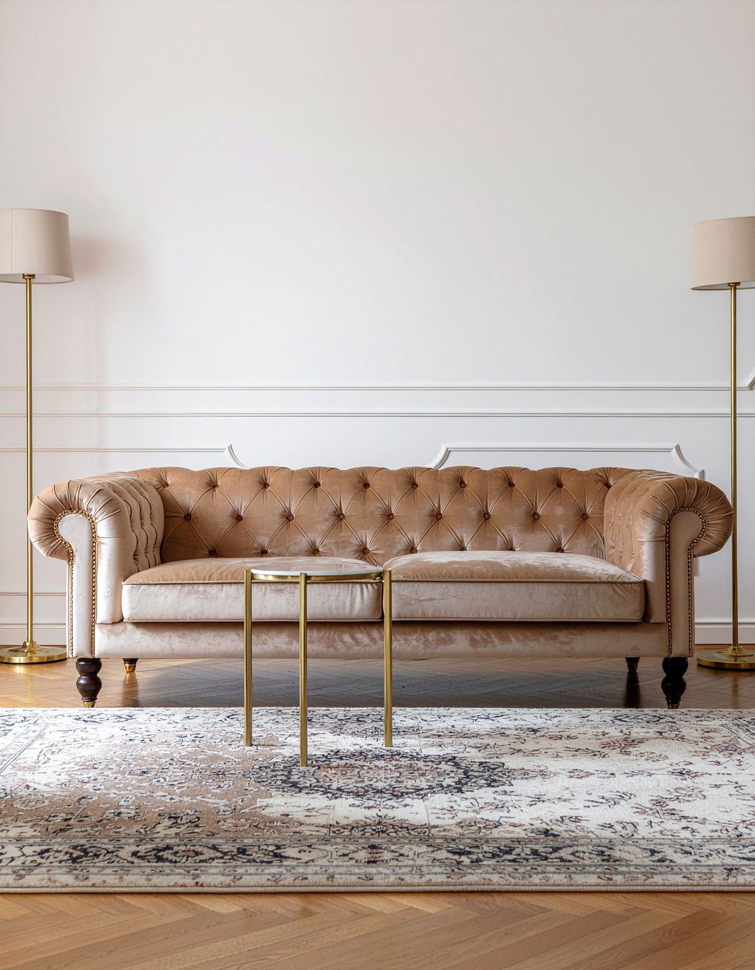 Tan velvet sofa - 30 tan living room ideas