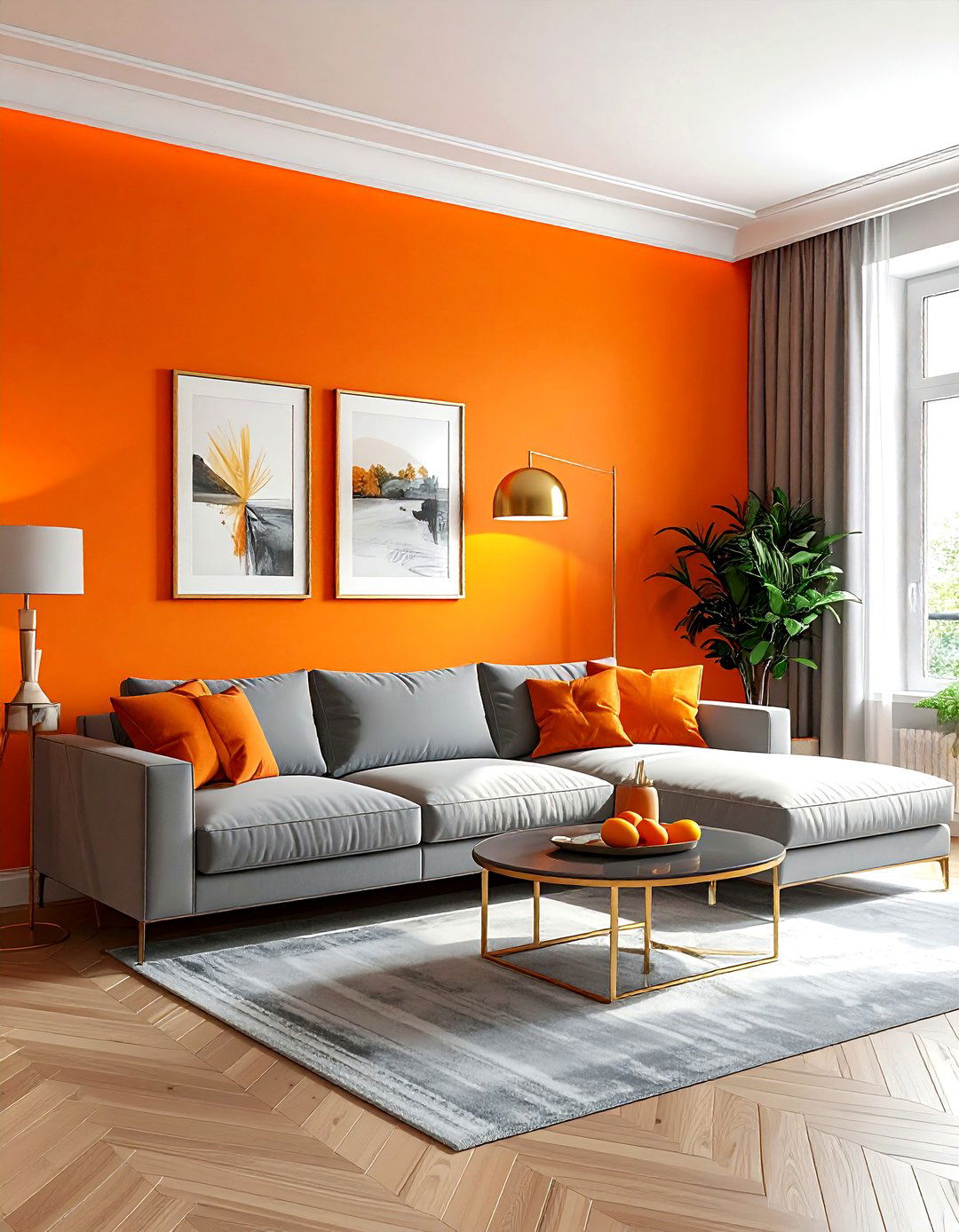 Tangerine Accent Wall - 30 orange living room ideas