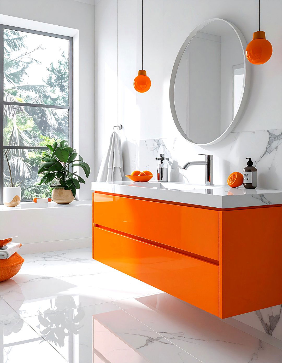Tangerine Bathroom Vanity - 30 orange and white bathroom ideas