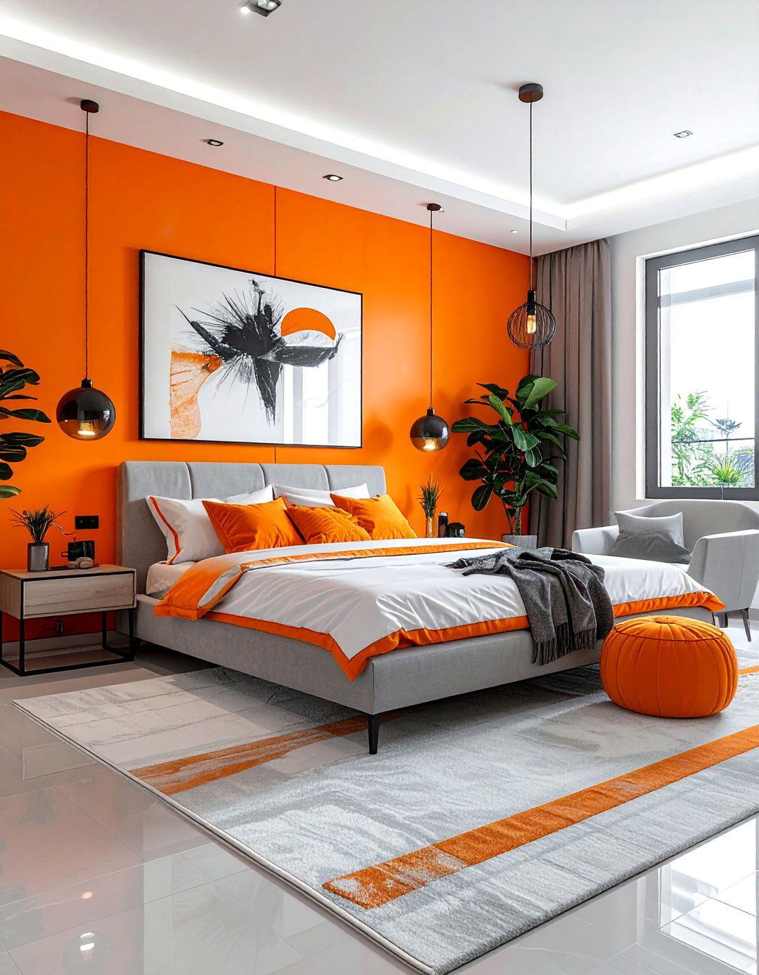 Tangerine accent wall - 30 orange bedroom decor ideas