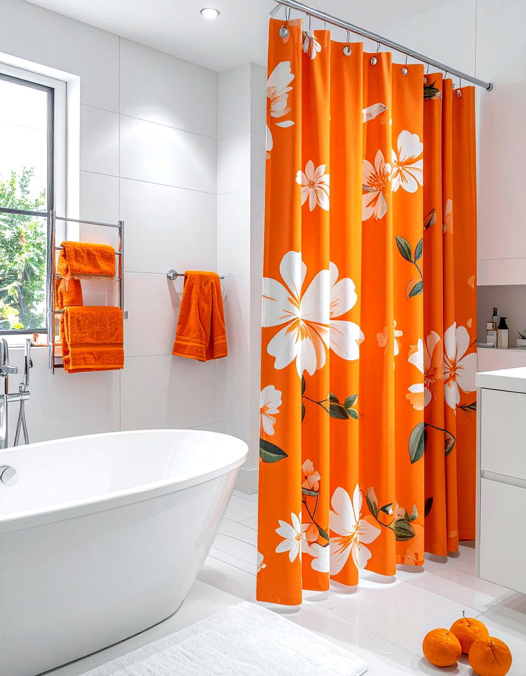 Tangerine bathroom shower curtain - 30 orange bathroom decor ideas