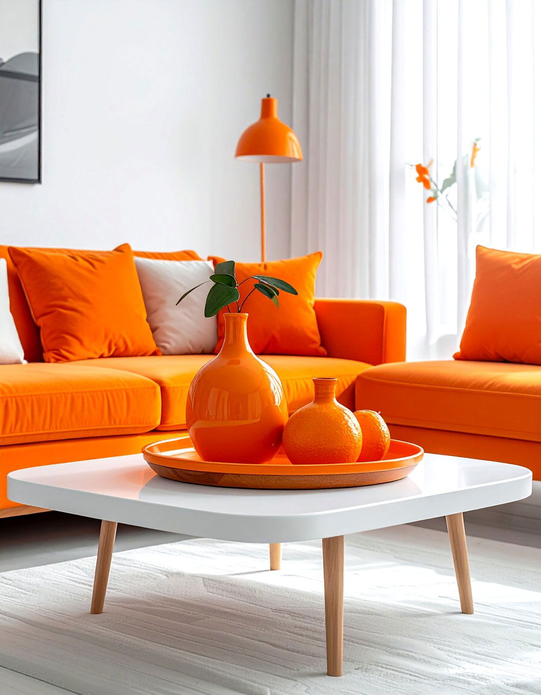 Tangerine orange living room accessories - 30 orange and white living room ideas