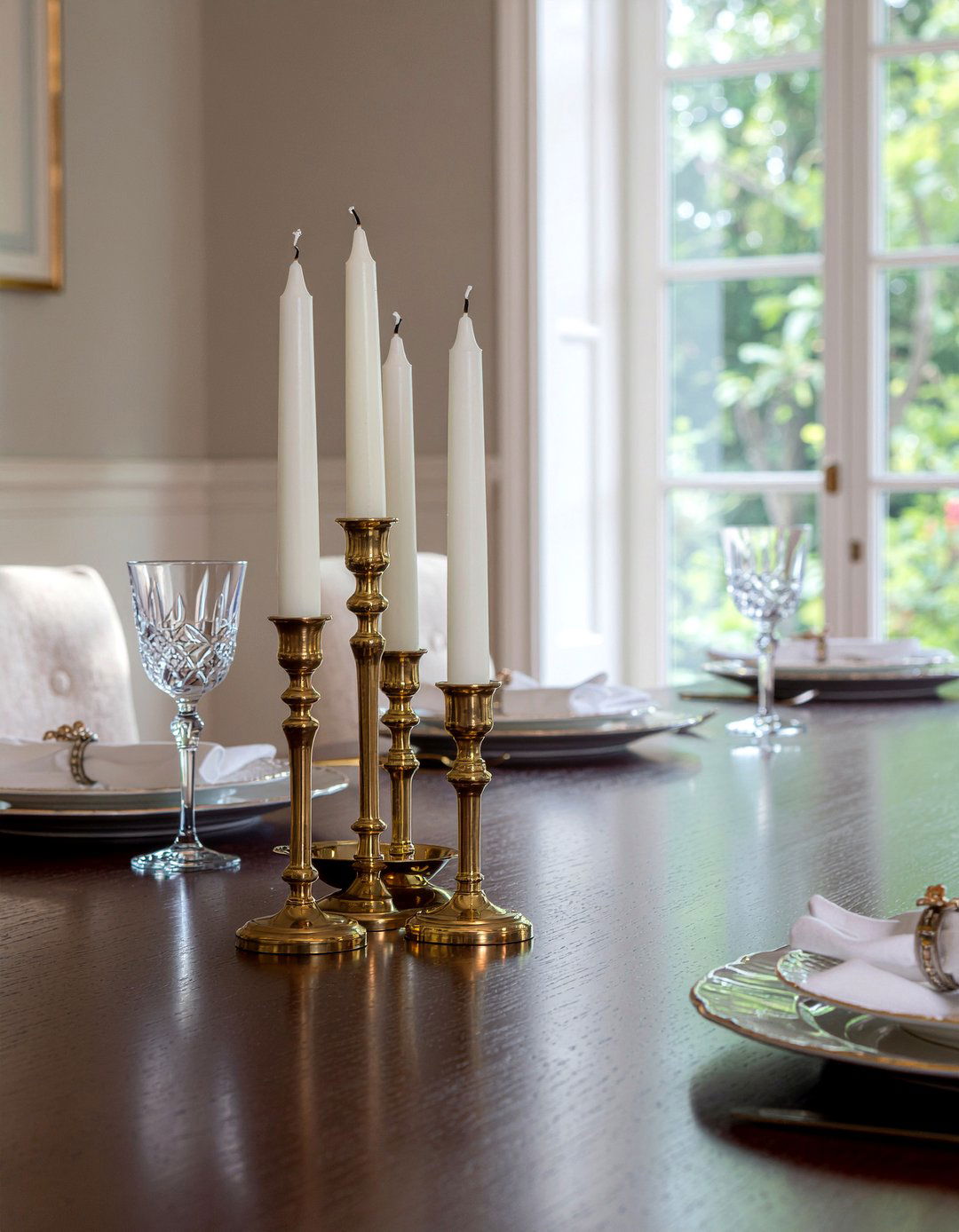 Taper Candle In Brass Holder - 30 candle centerpiece dining ideas