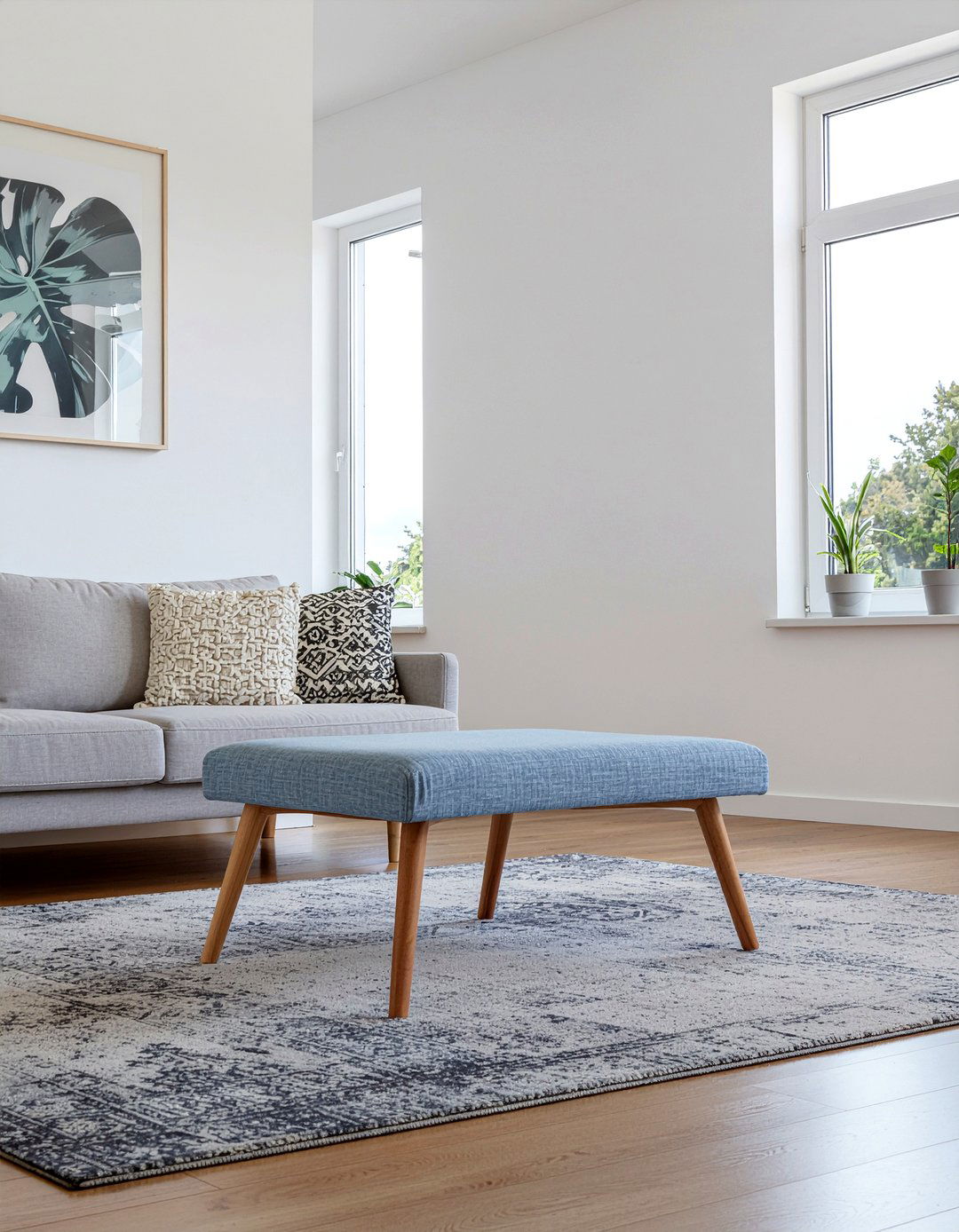 Tapered Wood Leg Ottoman - 30 living room footstool ideas