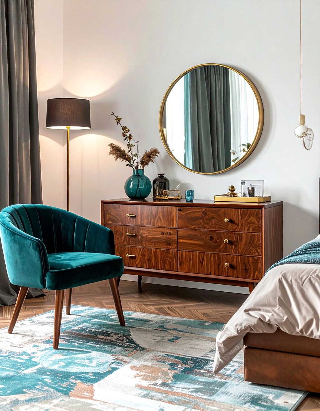 Tapered leg dresser bedroom - 30 mid-century glam bedroom ideas
