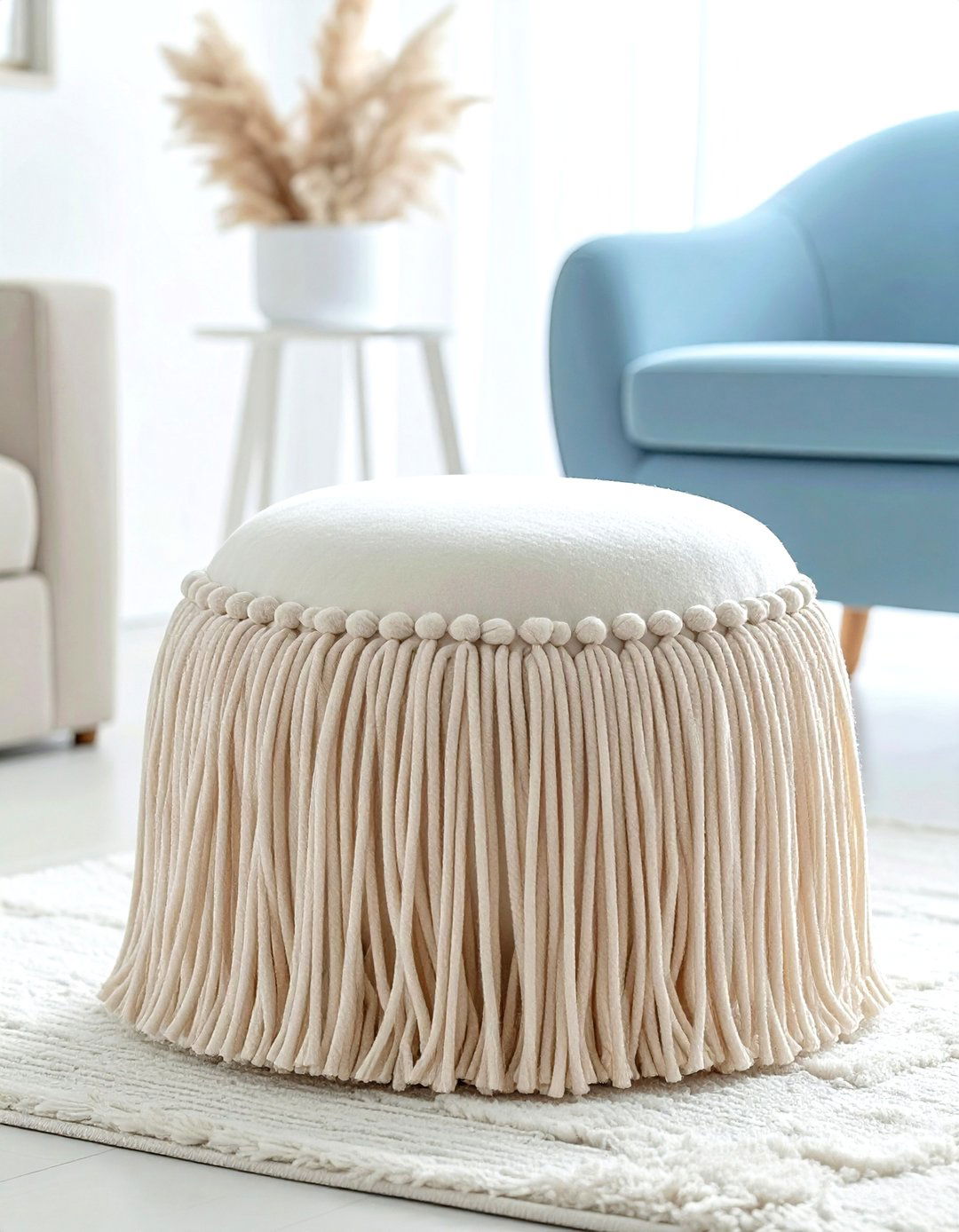 Tassel Fringe Pouf - 30 living room pouf seating ideas