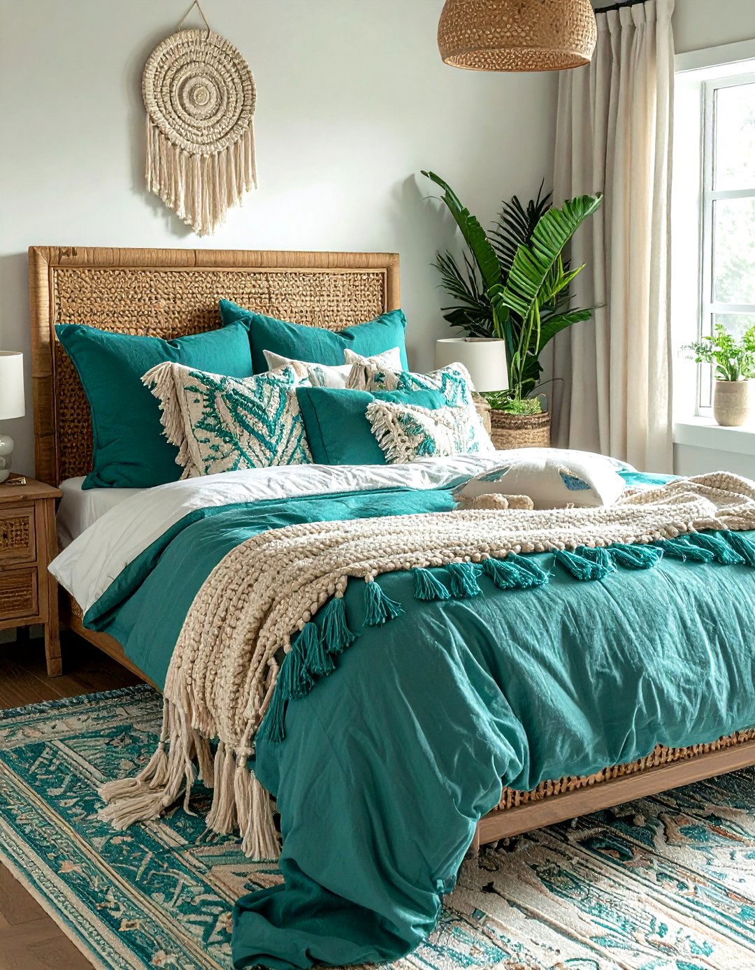Tassel pillow teal bedroom - 30 bohemian teal bedroom ideas