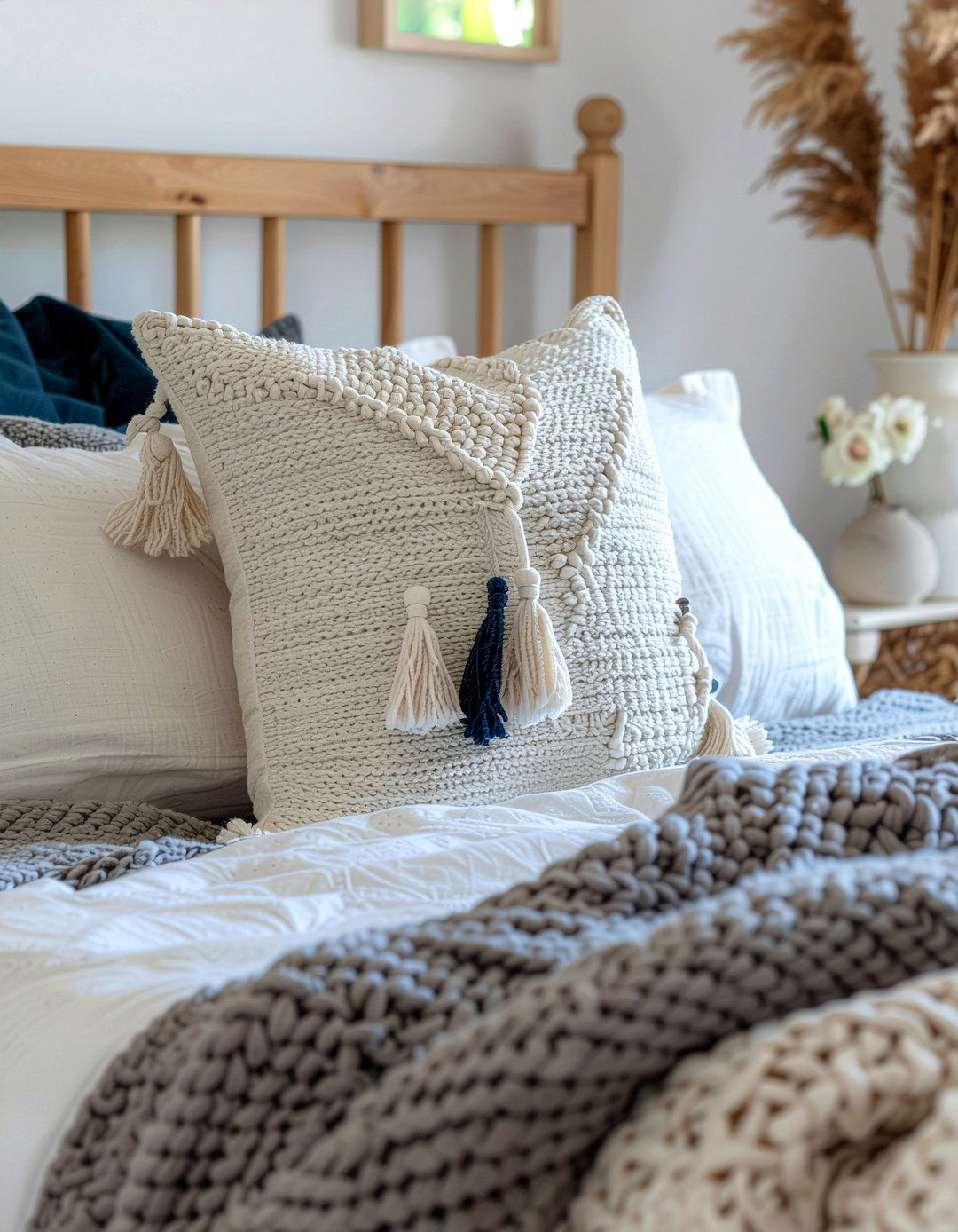 Tassel throw pillow - 30 DIY bedroom decor ideas