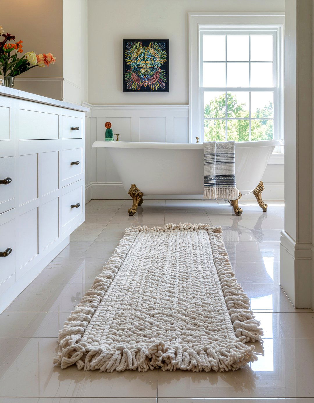 Tasseled Fringe Bathroom Runner - 30 bathroom runner rug ideas