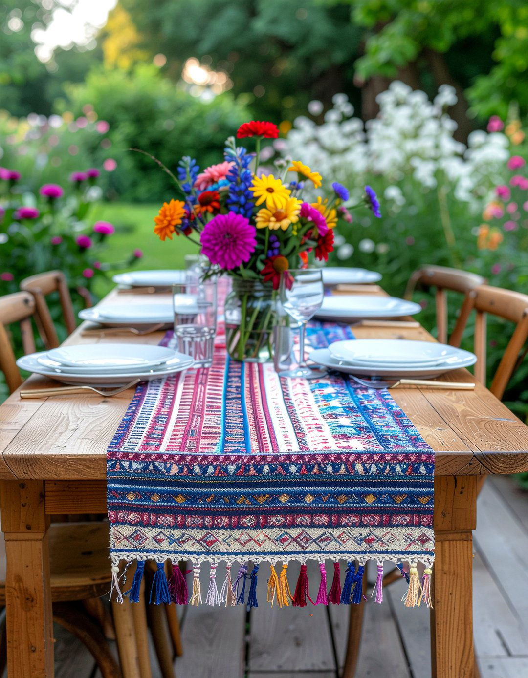Tasseled Table Runner - 30 runner centerpiece dining ideas