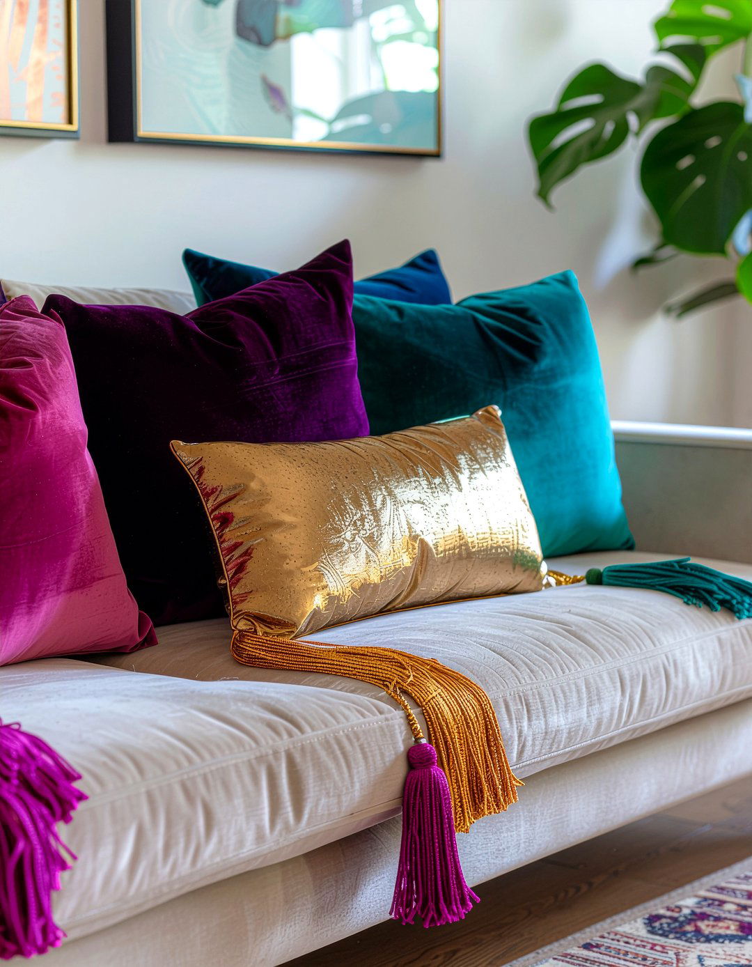 Tasseled throw pillows - 30 maximalist living room ideas