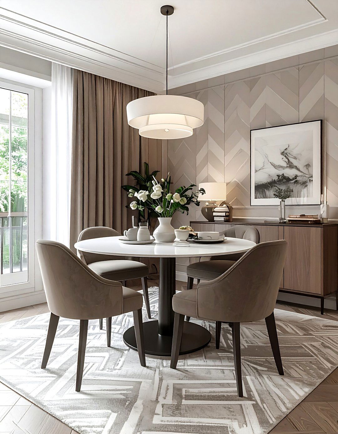 Taupe Chevron Wallpaper - 30 subtle wallpaper dining room ideas