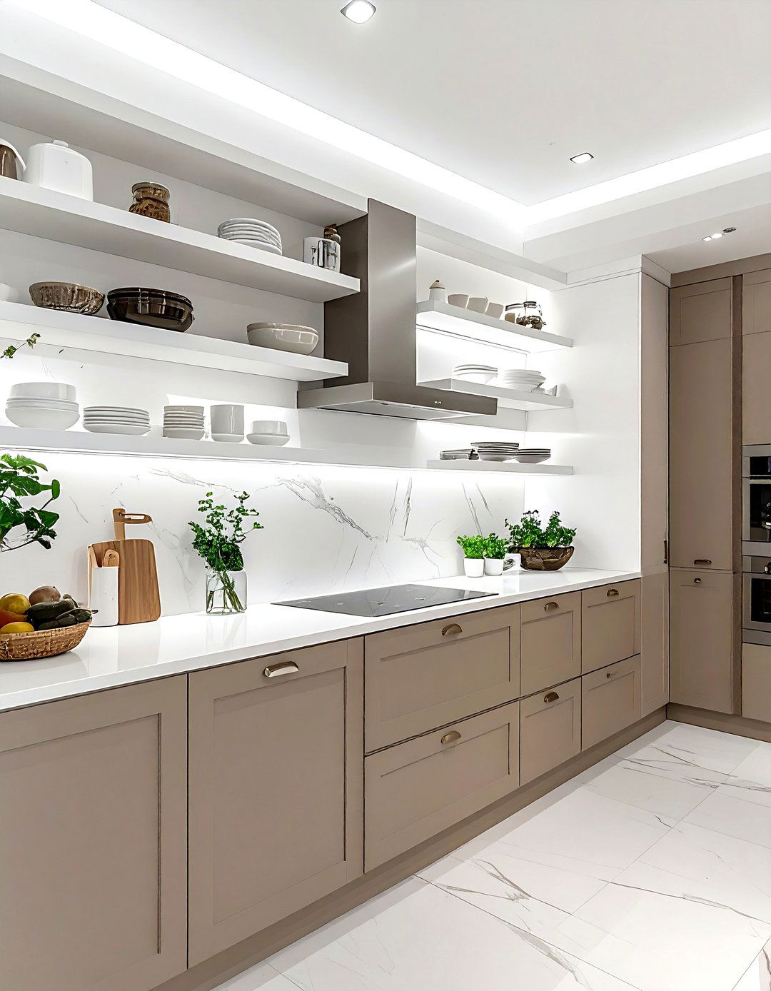 Taupe Kitchen Cabinets White Open Shelving - 30 taupe and white kitchen ideas