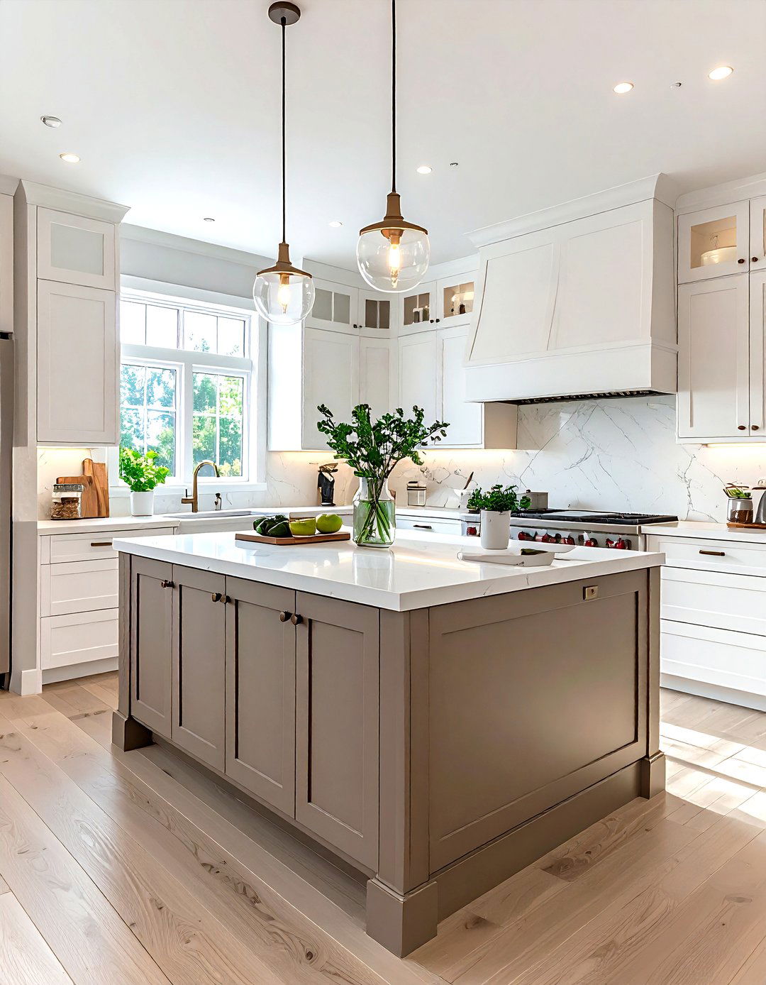 Taupe Kitchen Island White Perimeter Cabinets - 30 taupe and white kitchen ideas
