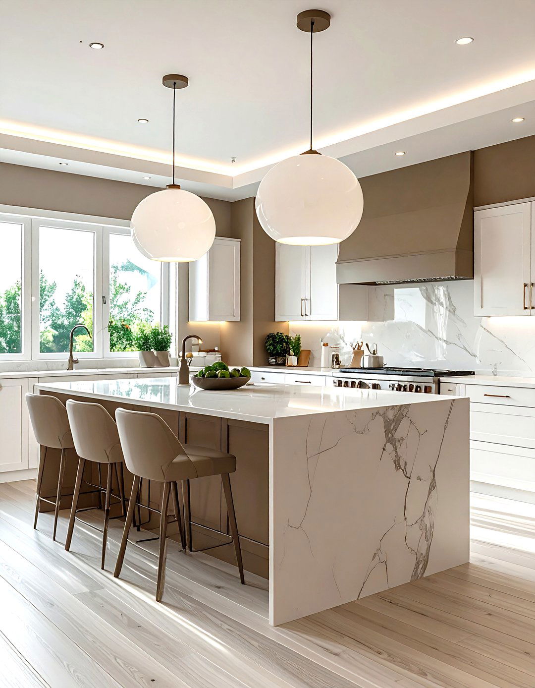 Taupe Kitchen With White Pendant Lights - 30 taupe and white kitchen ideas