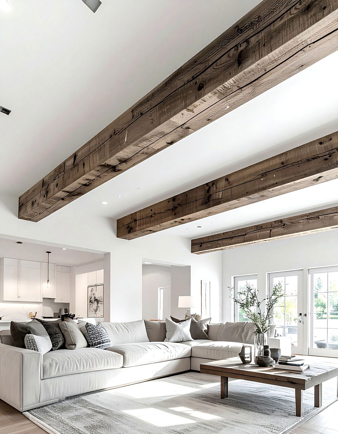 Taupe Reclaimed Wood Beam - 30 taupe and white living room ideas