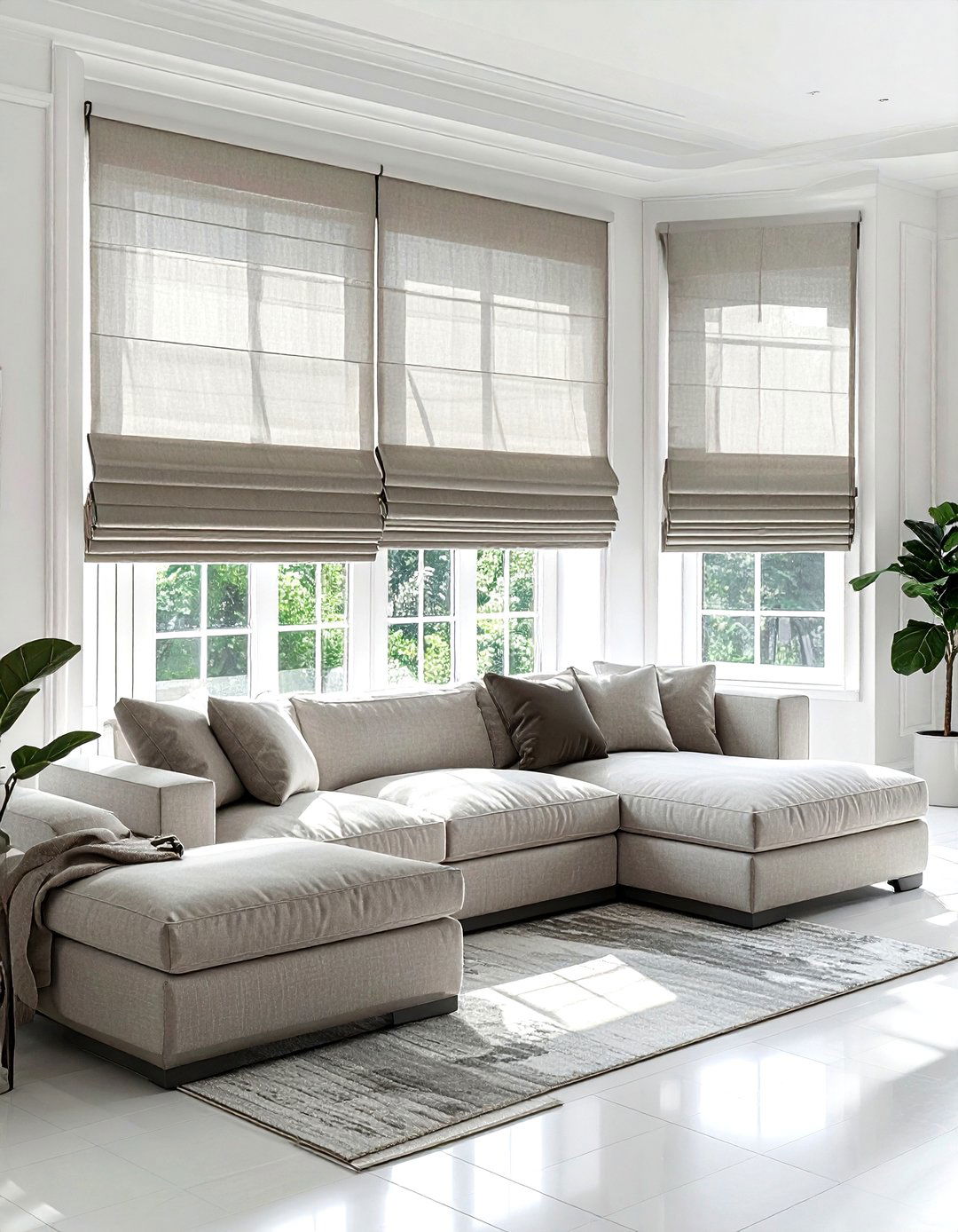 Taupe Roman Shades - 30 taupe and white living room ideas