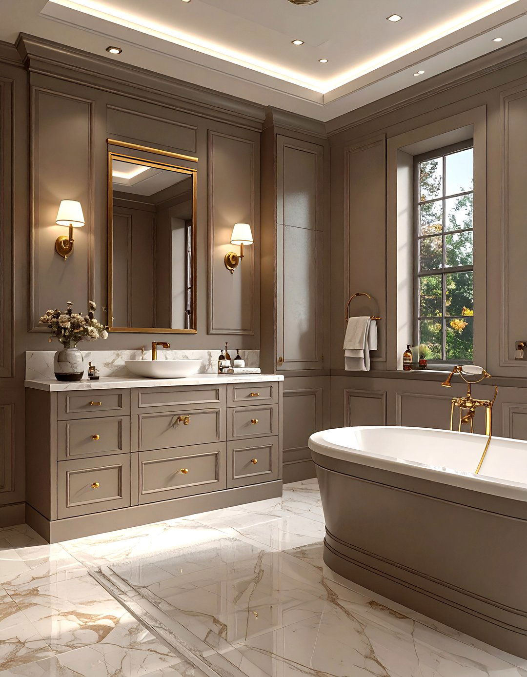 Taupe and brass bathroom - 30 taupe bathroom ideas