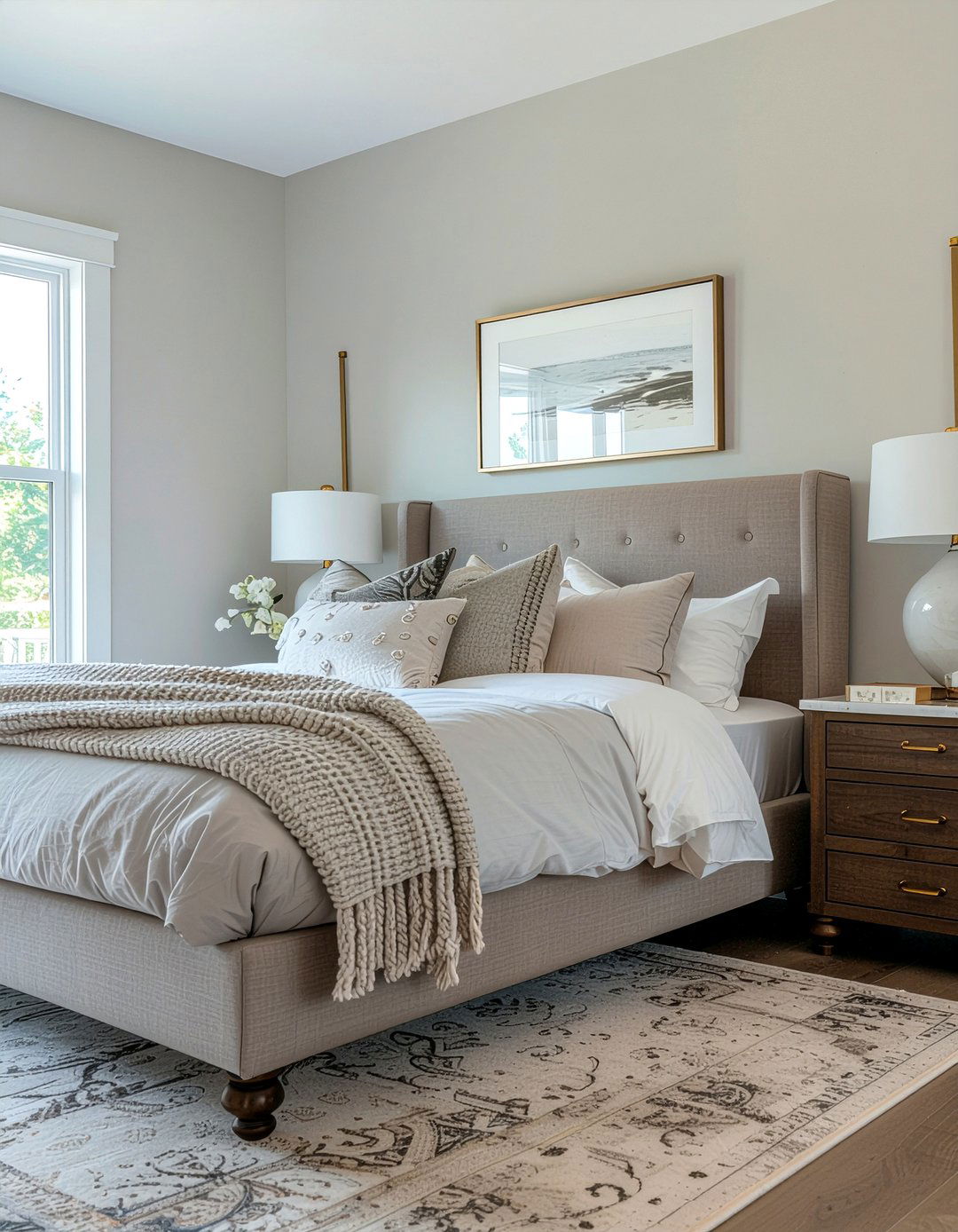 Taupe bedroom with brass hardware - 30 taupe bedroom ideas