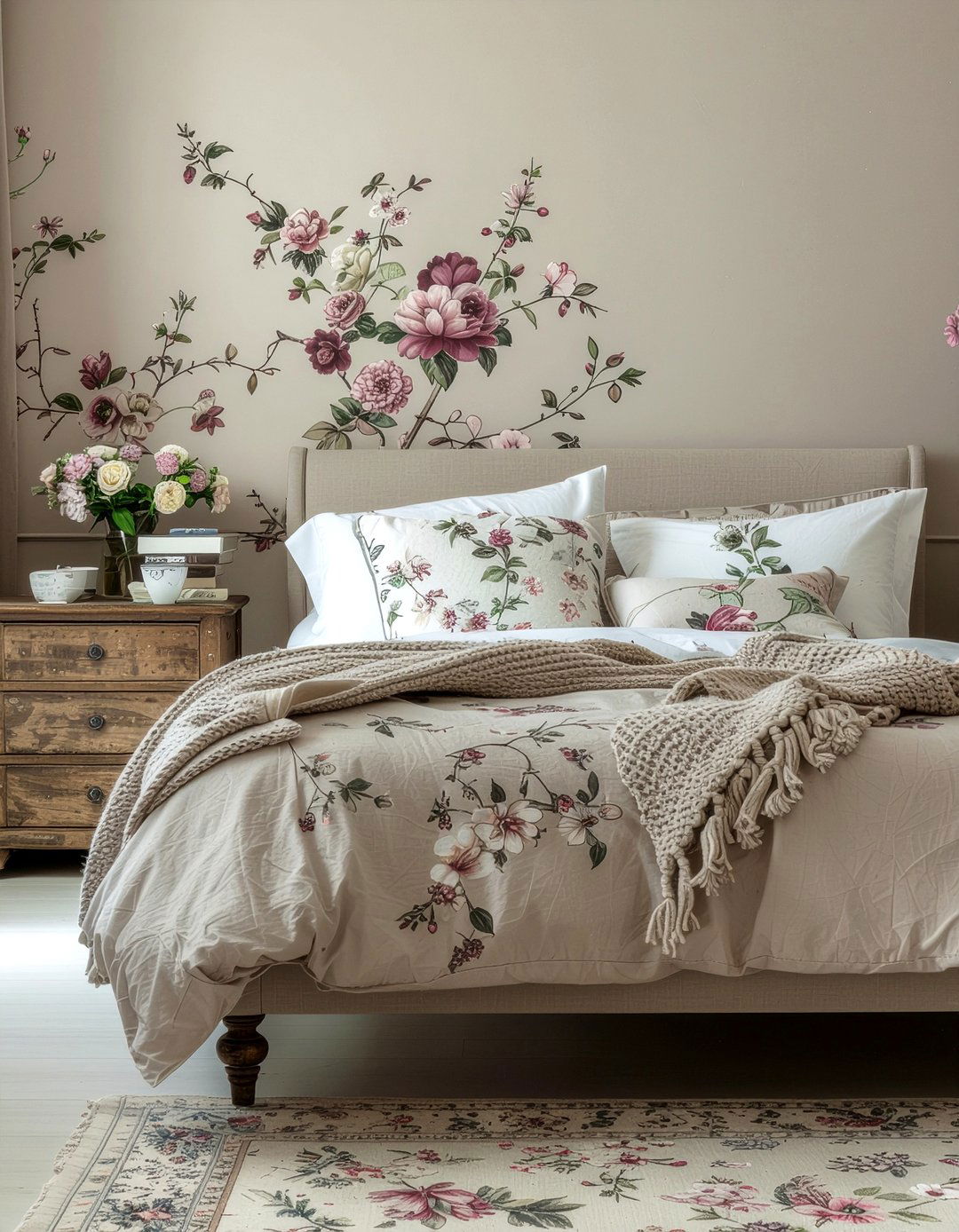 Taupe bedroom with floral accents - 30 taupe bedroom ideas