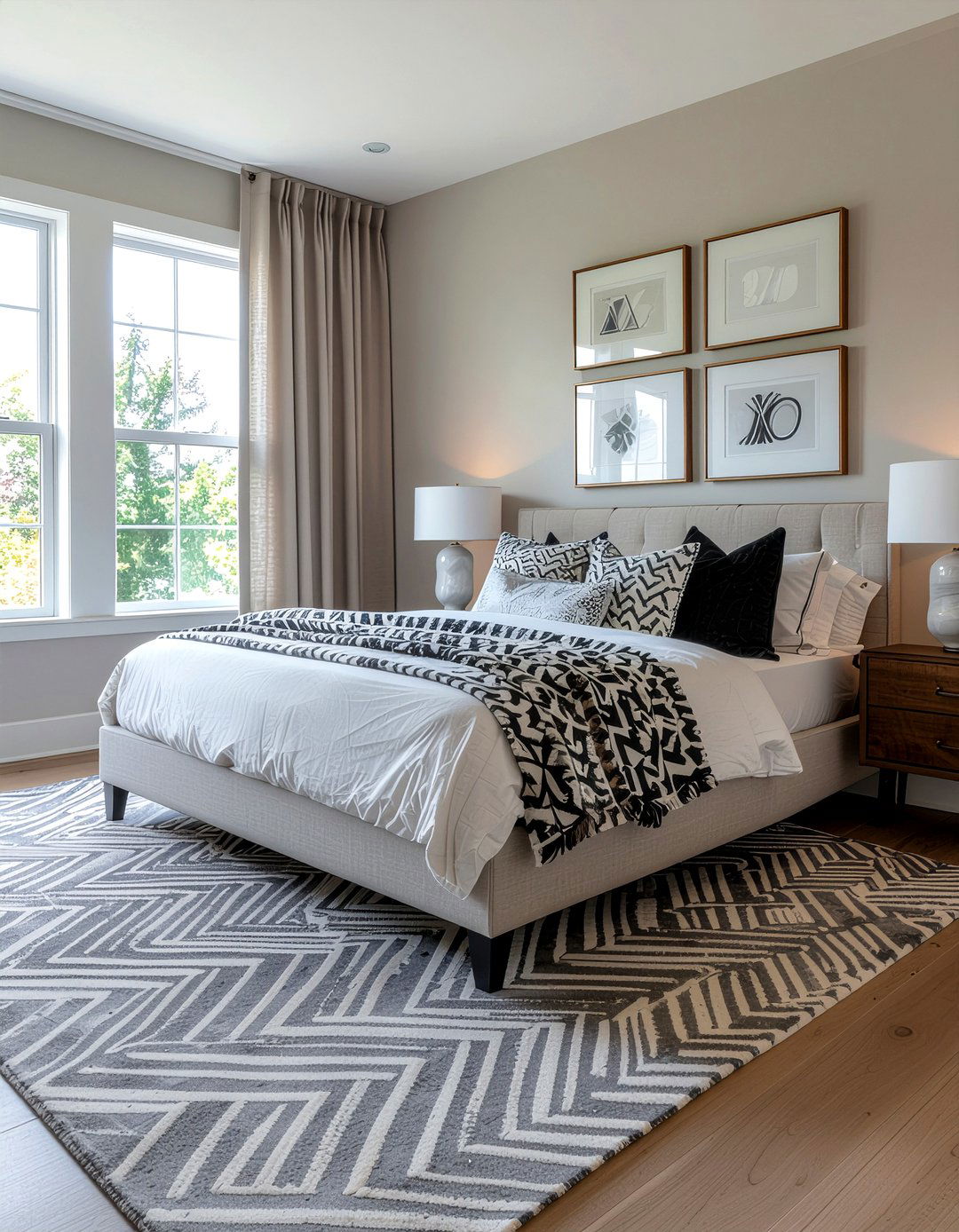 Taupe bedroom with geometric patterns - 30 taupe bedroom ideas