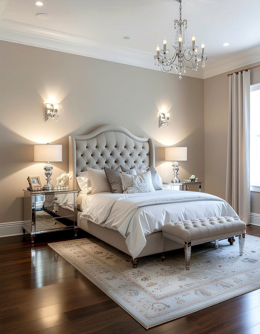 Taupe bedroom with mirrored furniture - 30 taupe bedroom ideas