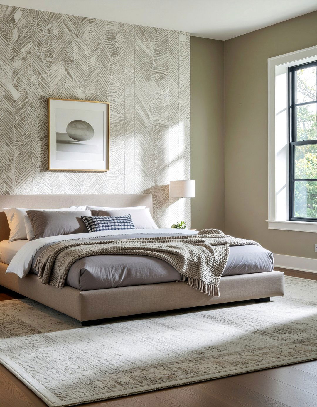 Taupe bedroom with textured wallpaper - 30 taupe bedroom ideas