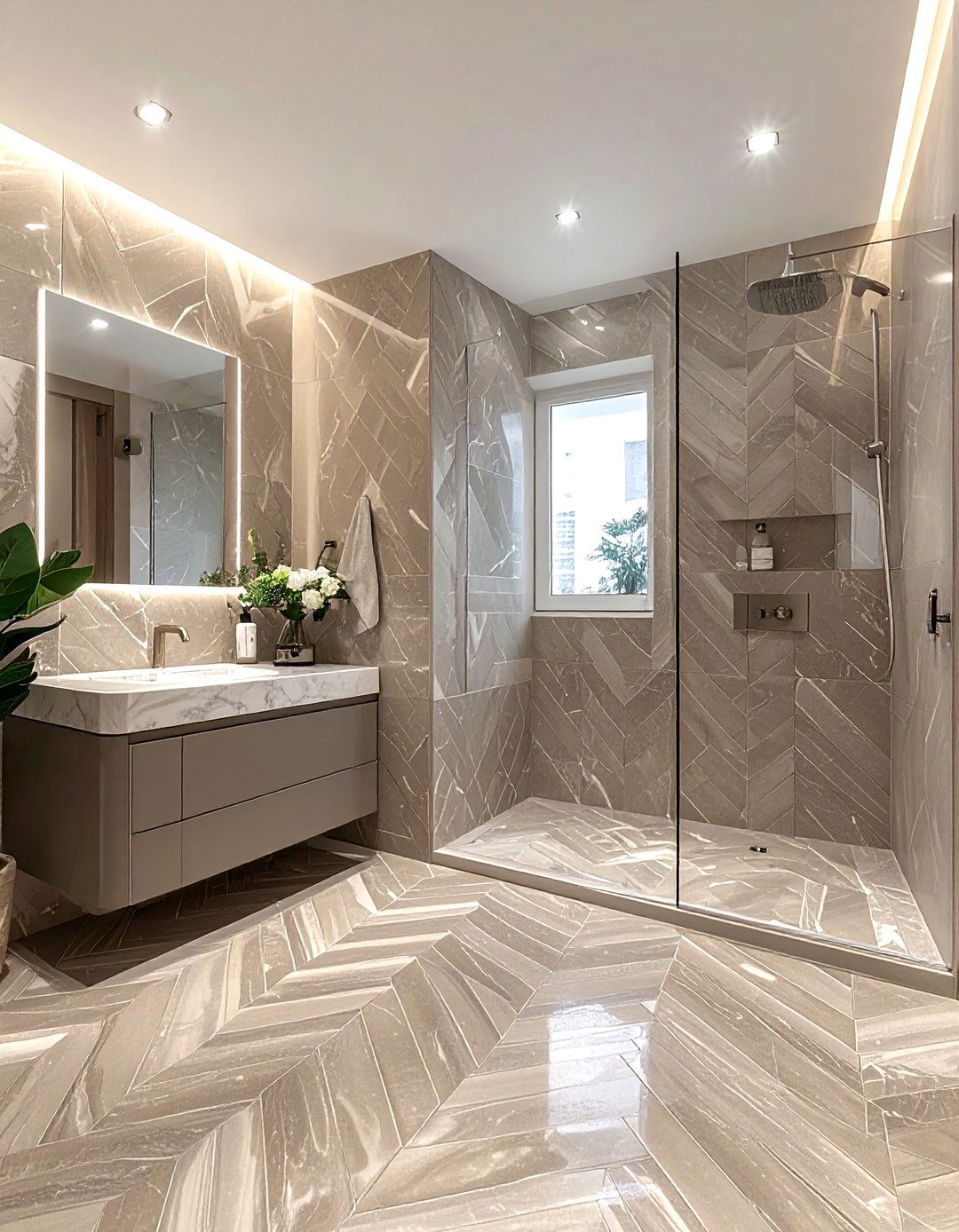 Taupe herringbone tile bathroom - 30 taupe bathroom ideas