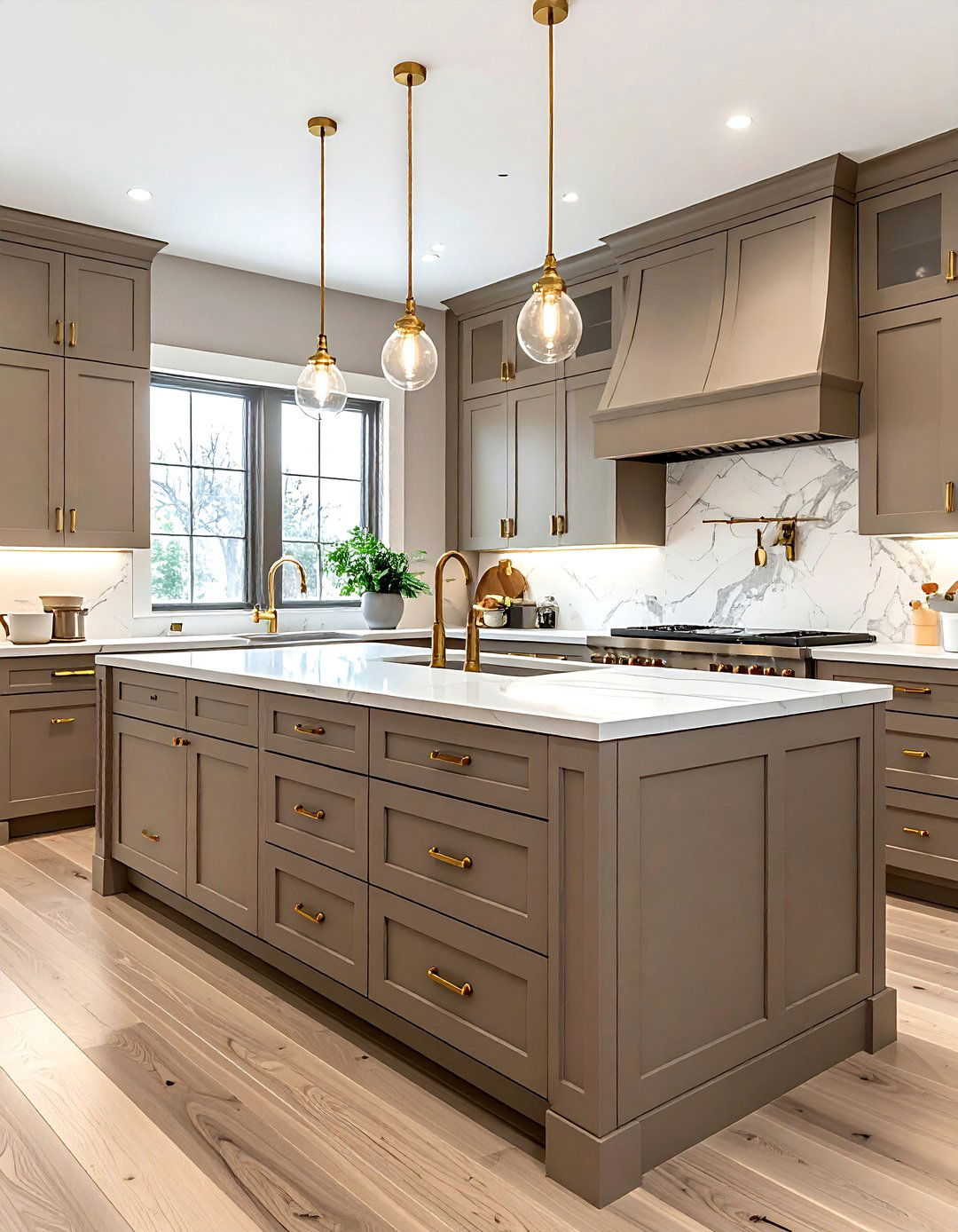 Taupe kitchen with brass hardware - 30 taupe kitchen ideas