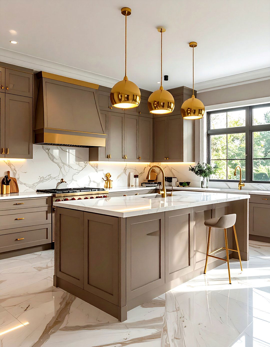 Taupe kitchen with gold accents - 30 taupe kitchen ideas