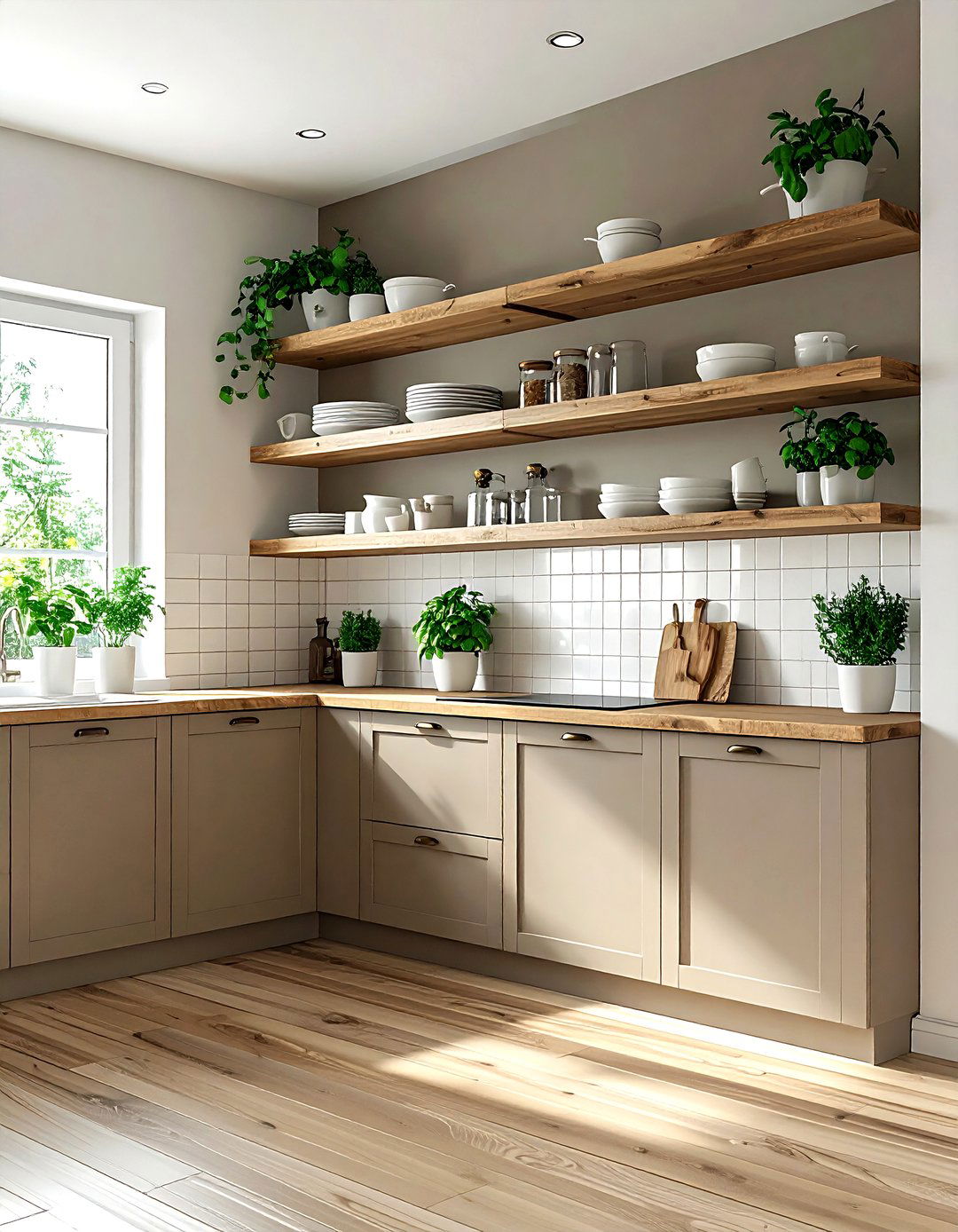 Taupe kitchen with open shelving - 30 taupe kitchen ideas