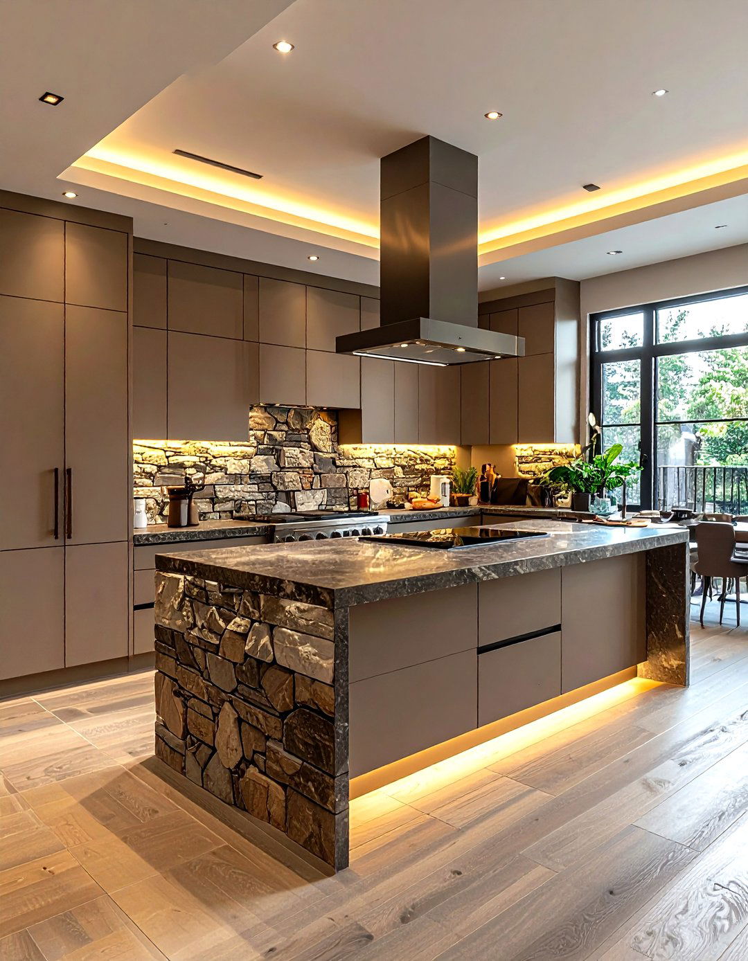 Taupe kitchen with stone backsplash - 30 taupe kitchen ideas