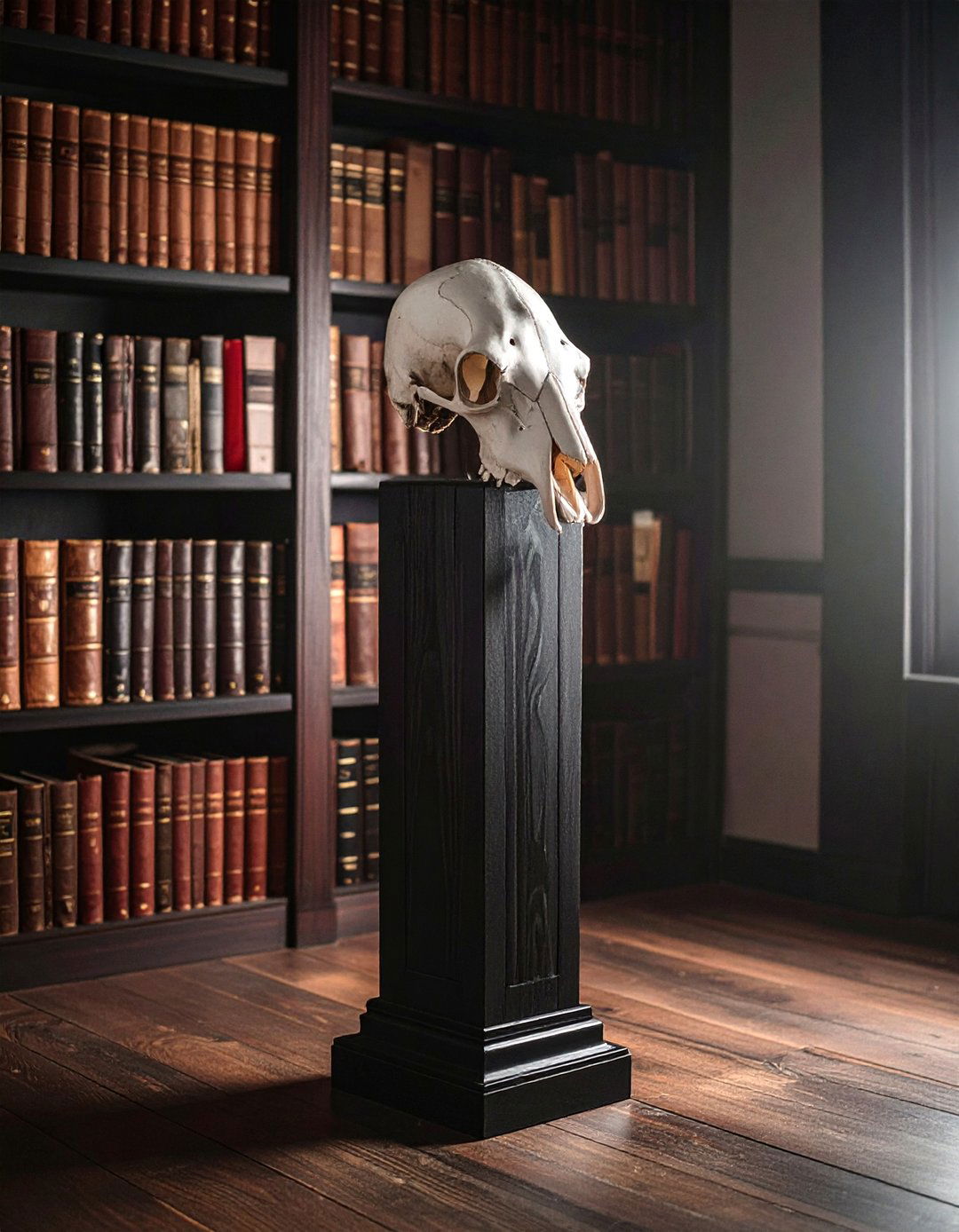 Taxidermy skull on pedestal - 30 curiosity decor ideas