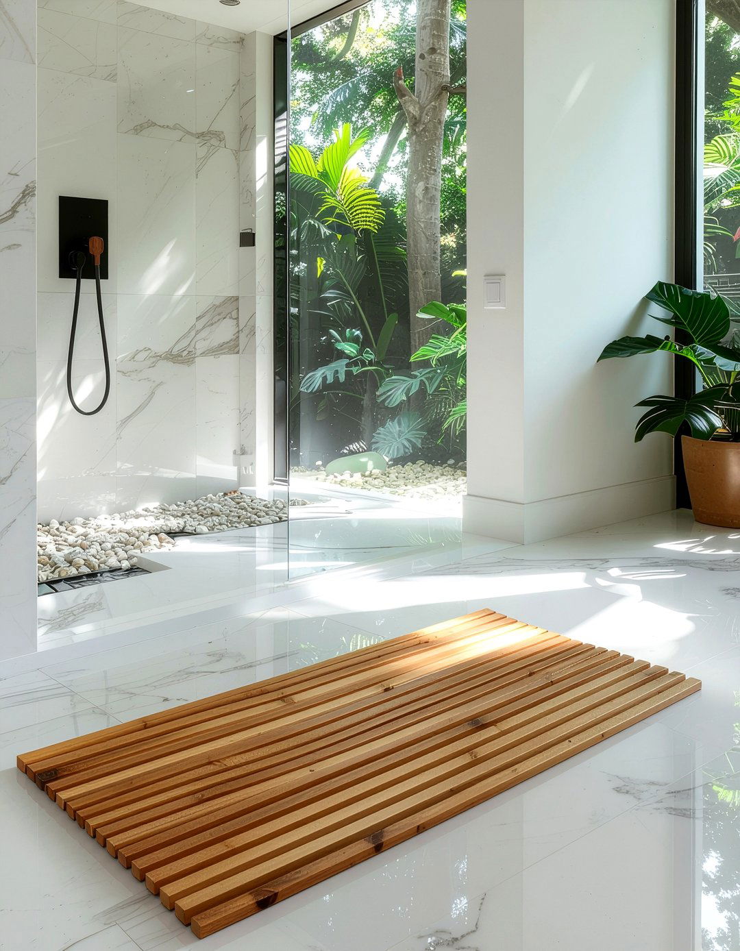 Teak Bath Mat - 30 bathroom simple change ideas
