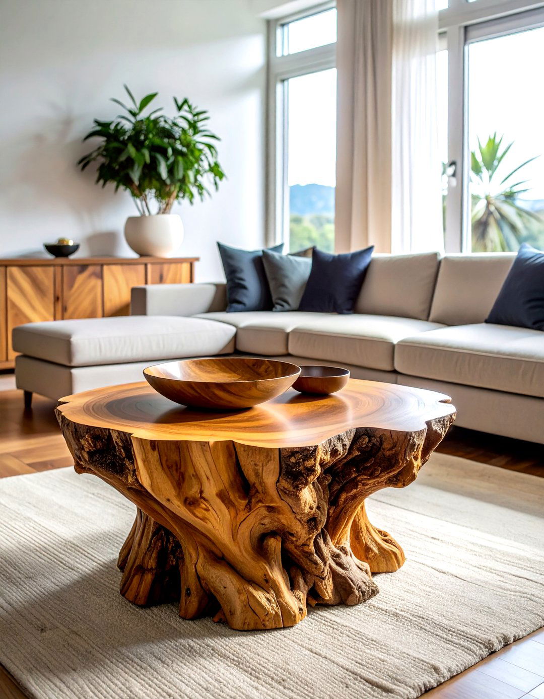 Teak Root Bowl Coffee Table - 30 wooden bowl ideas