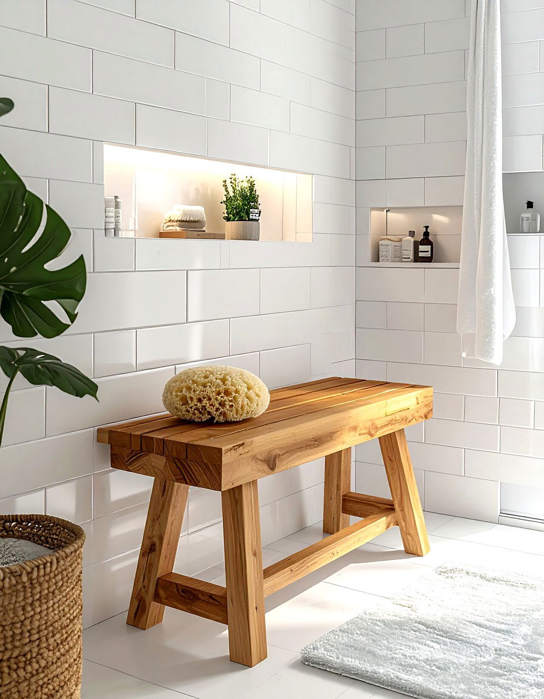 Teak Shower Bench - 30 spa-like decor ideas