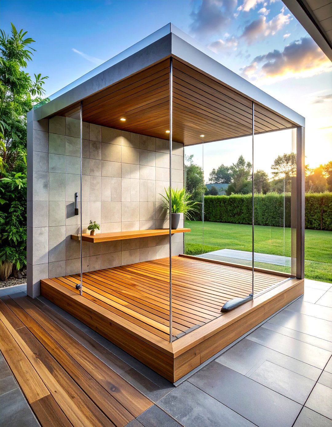 Teak Shower Floor - 30 wood bathroom ideas